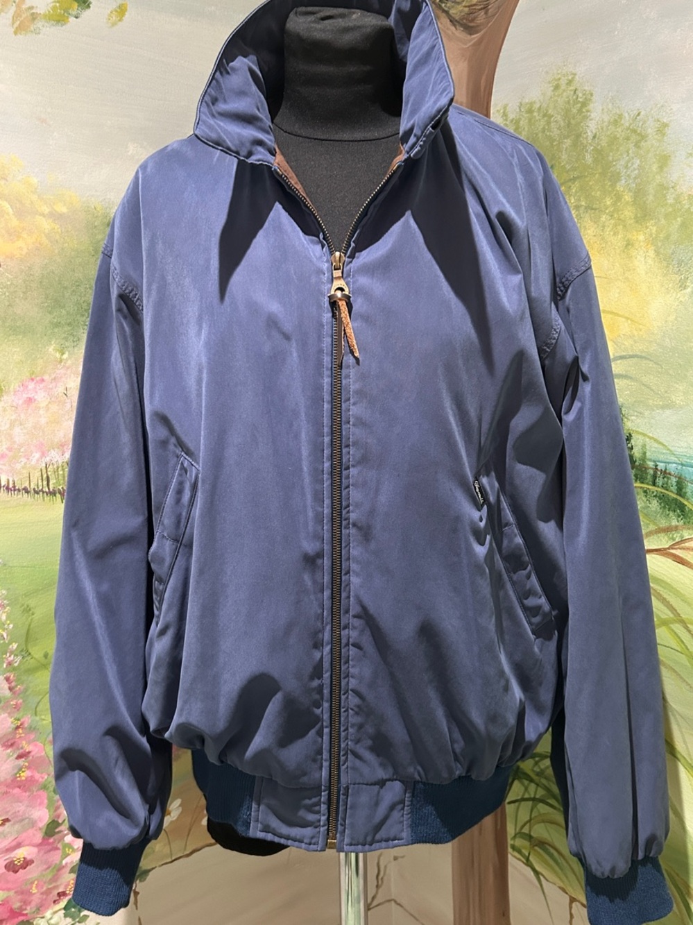Vintage Faconnable Navy Blue Full Zip Harrington Water Resistant Bomber Jacket